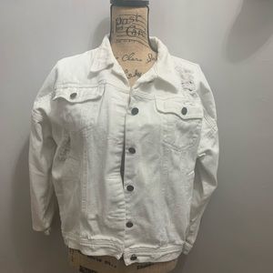 Sadie & sage Oversized white ripped denim Jacket.
